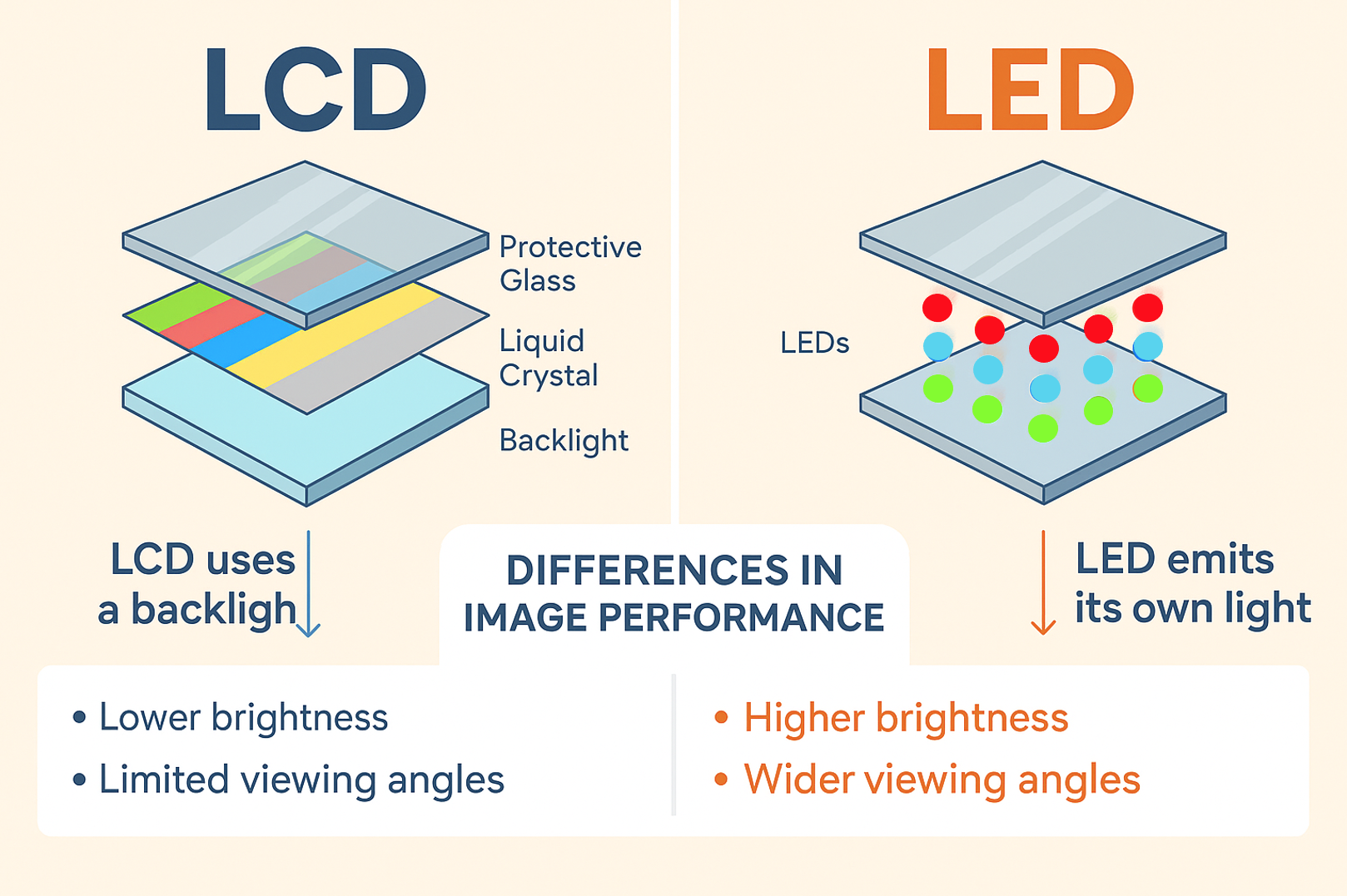 مقایسه نمایشگر LED و LCD